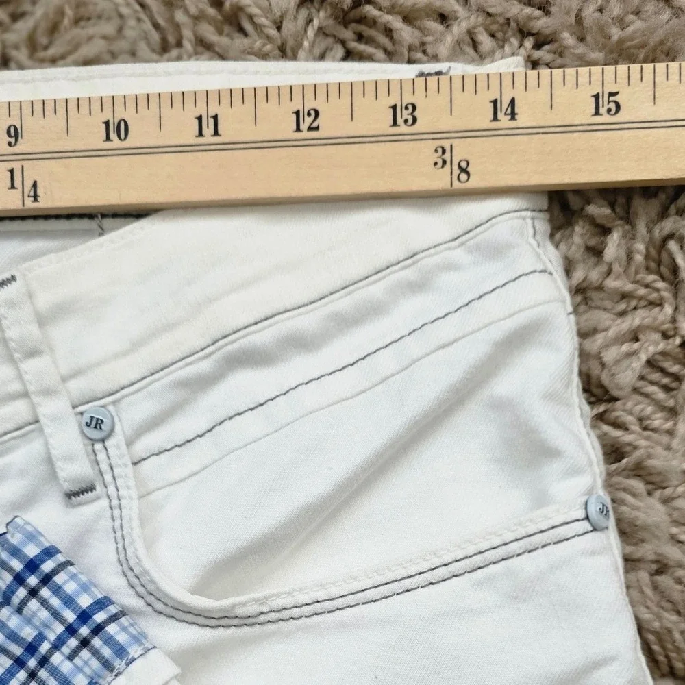 John Richmond White Women's Bermuda Shorts with Blue Plaid Cuffs